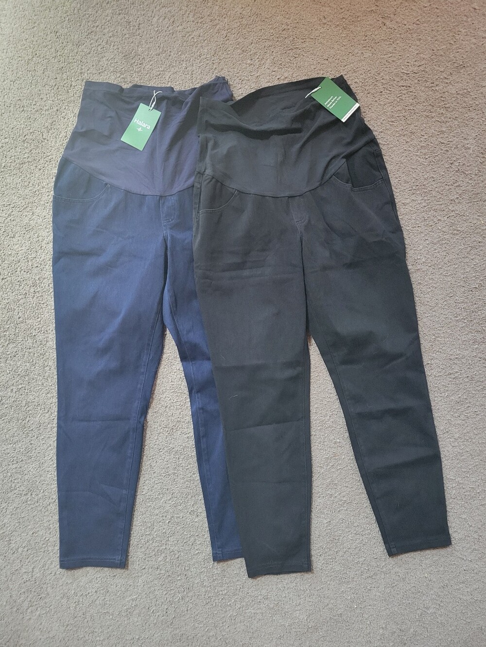2 Pair LG HALARA Navy & Black Maternity Super Stretchy Skinny 7/8 Jeans NWT